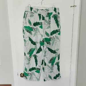 Tahari Palm Leaf Print Linen Pants NWOT